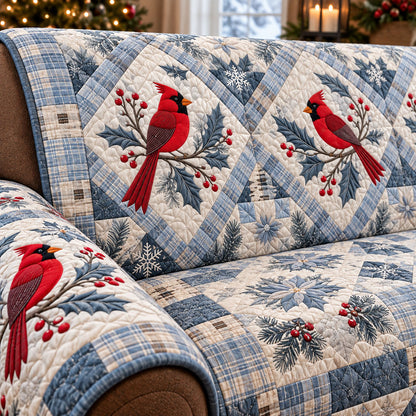 Winter Cardinal Wishes Quilted Sofa Cover SN0PT1354