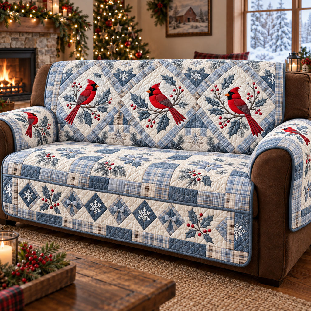 Winter Cardinal Wishes Quilted Sofa Cover SN0PT1354