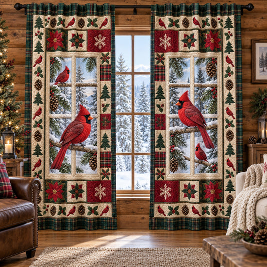 Winter Cardinals Quilted Curtains SN0TV737