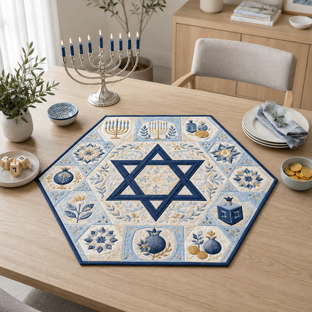 Winter Hanukkah Glow Custom Shape Quilted Table Topper SN0HH0170