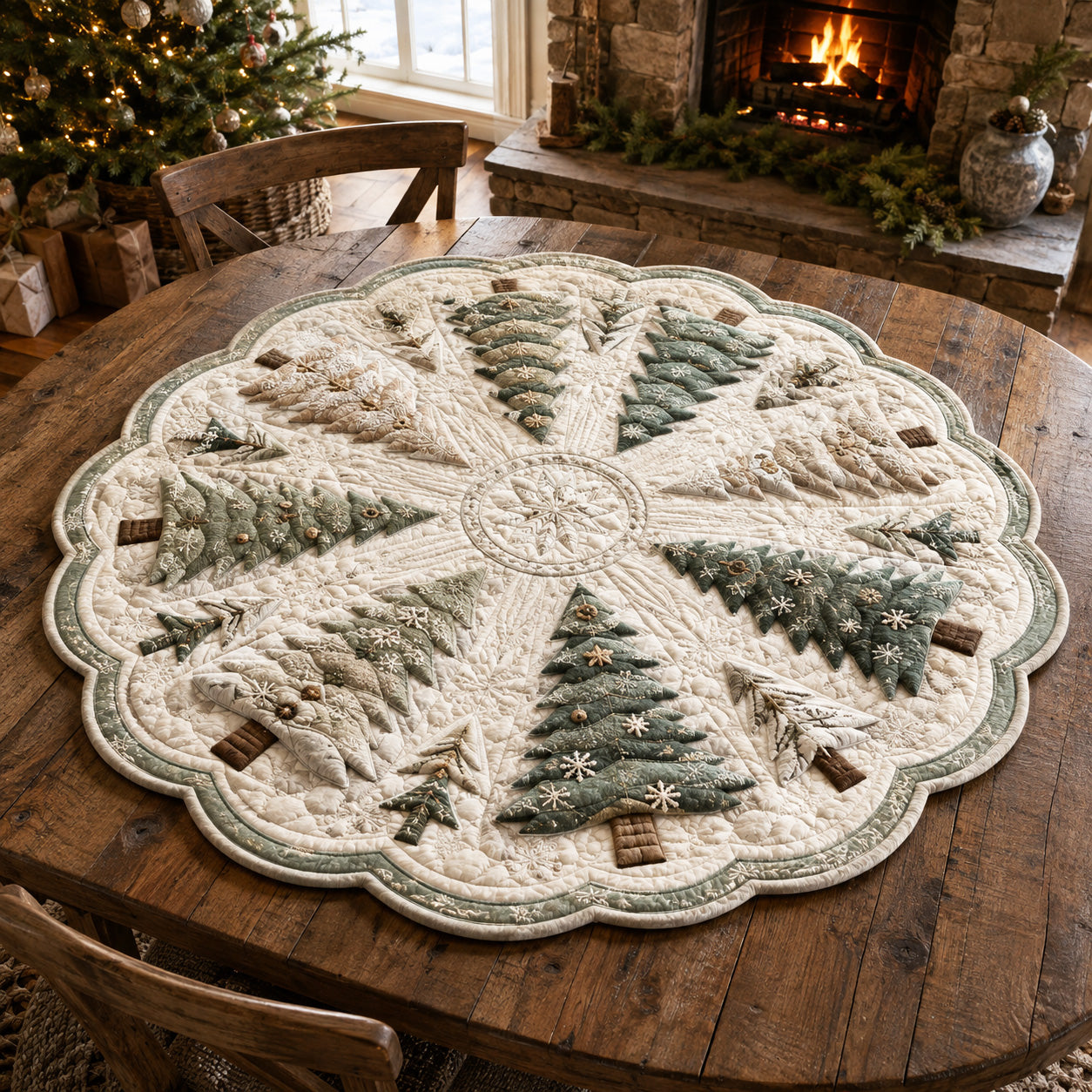 Winter Lace Custom Shape Quilted Table Topper SN0TV114