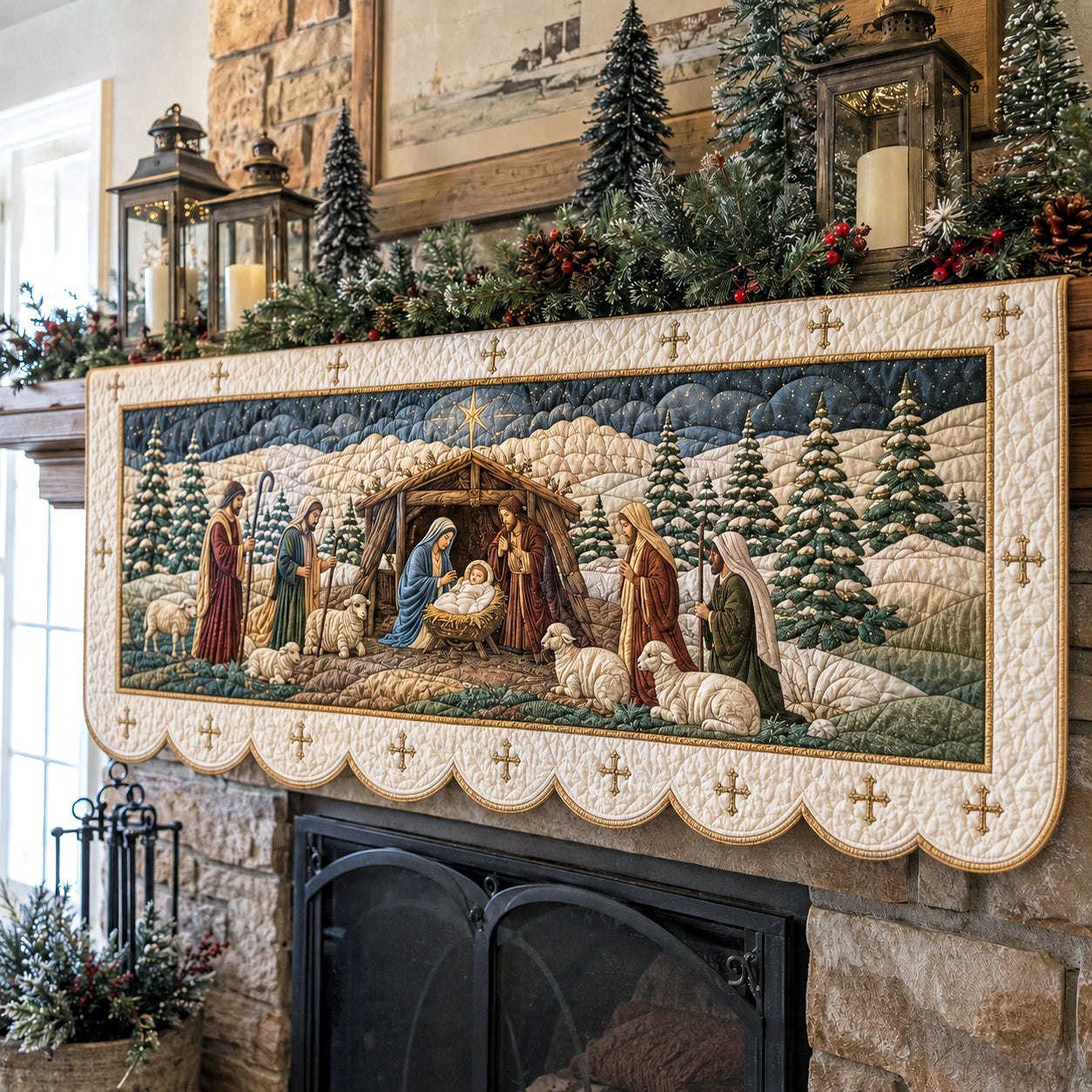 Winter Nativity Quilted Mantel Scarf SN0TV197