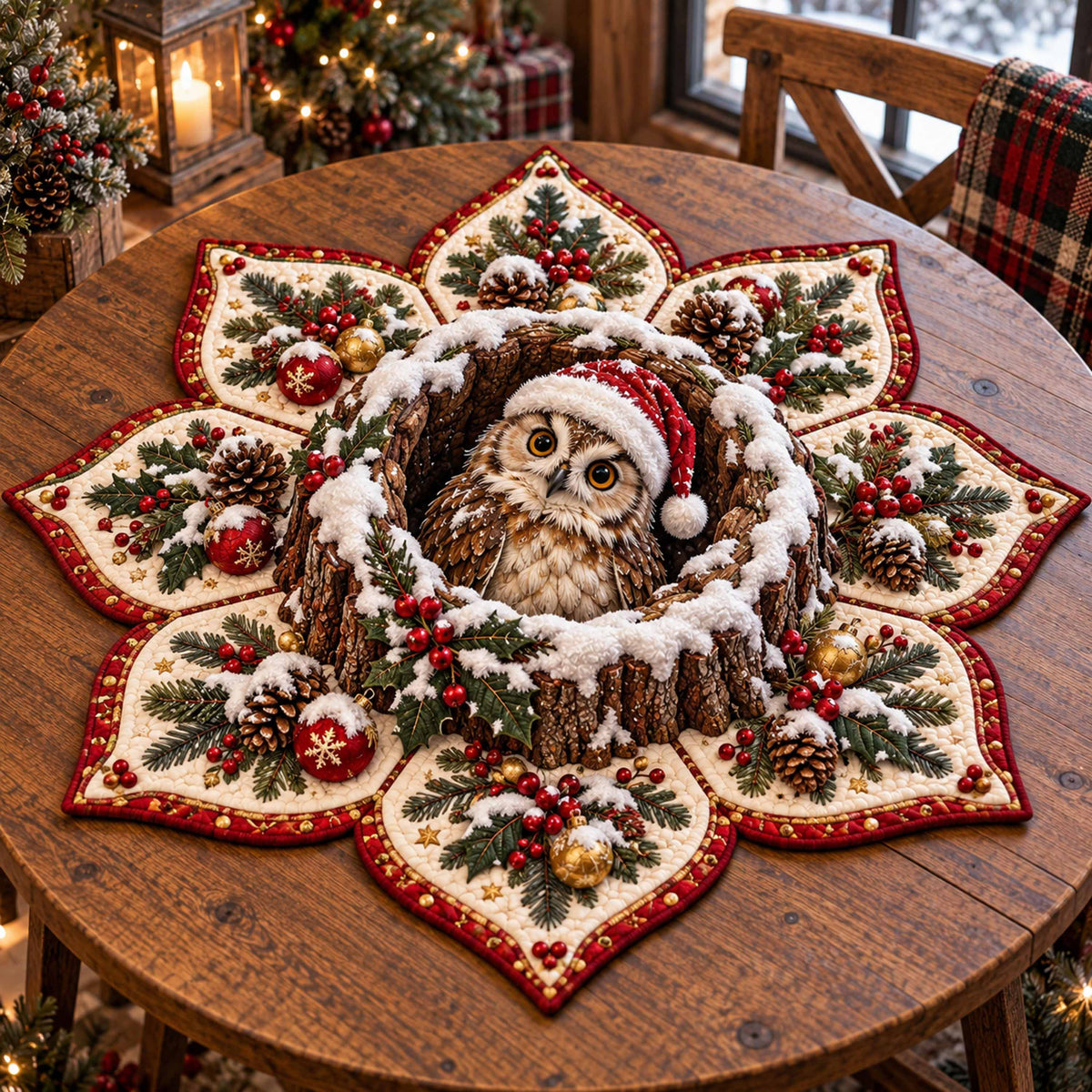 Winter Owl Custom Shape Quilted Table Topper SN0TD915
