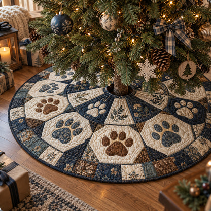 Winter Paw Circle Christmas Quilted Tree Skirt SN0DV673