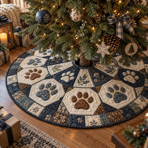 Winter Paw Circle Christmas Quilted Tree Skirt SN0DV673