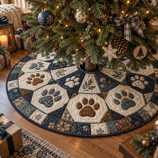 Winter Paw Circle Christmas Quilted Tree Skirt SN0DV673