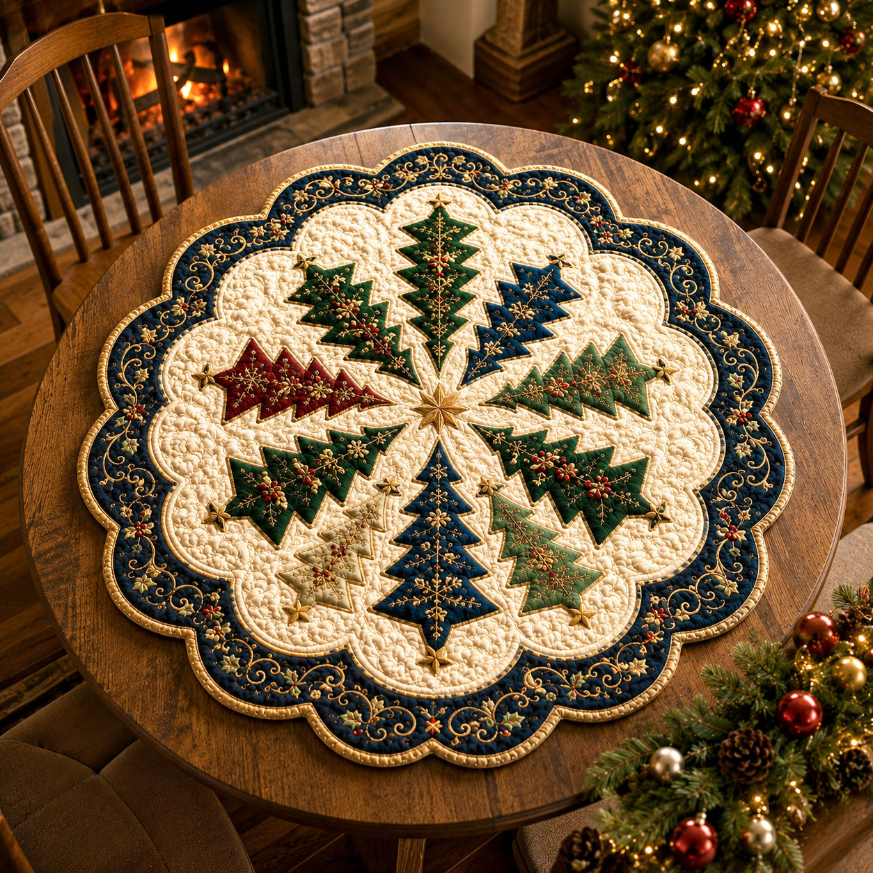Winter Pine Custom Shape Quilted Table Topper SN0TV120