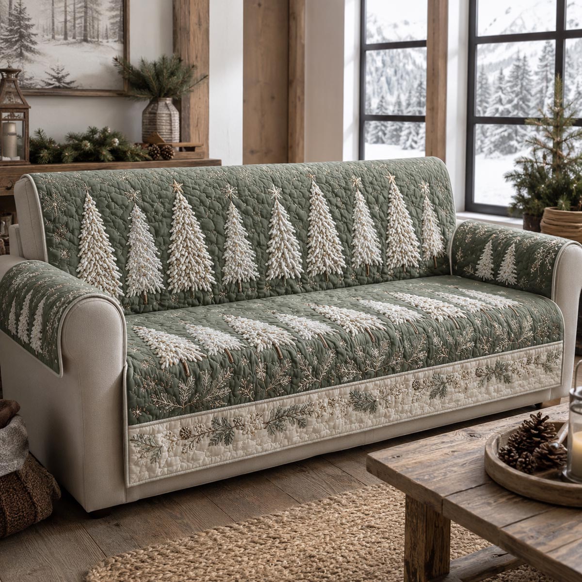 Winter Pine Forest Quilted Sofa Cover SN0DV171