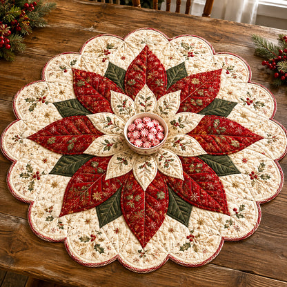 Winter Poinsettia Custom Shape Quilted Table Topper SN0TV128