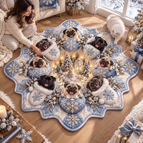 Winter Pug Snowflake Custom Shape Area Rug SN0DV790
