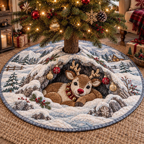 Winter Reindeer Christmas Quilted Tree Skirt SN0TD630