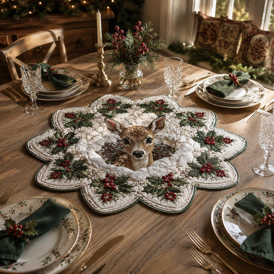 Winter Reindeer Custom Shape Quilted Table Topper SN0DV449
