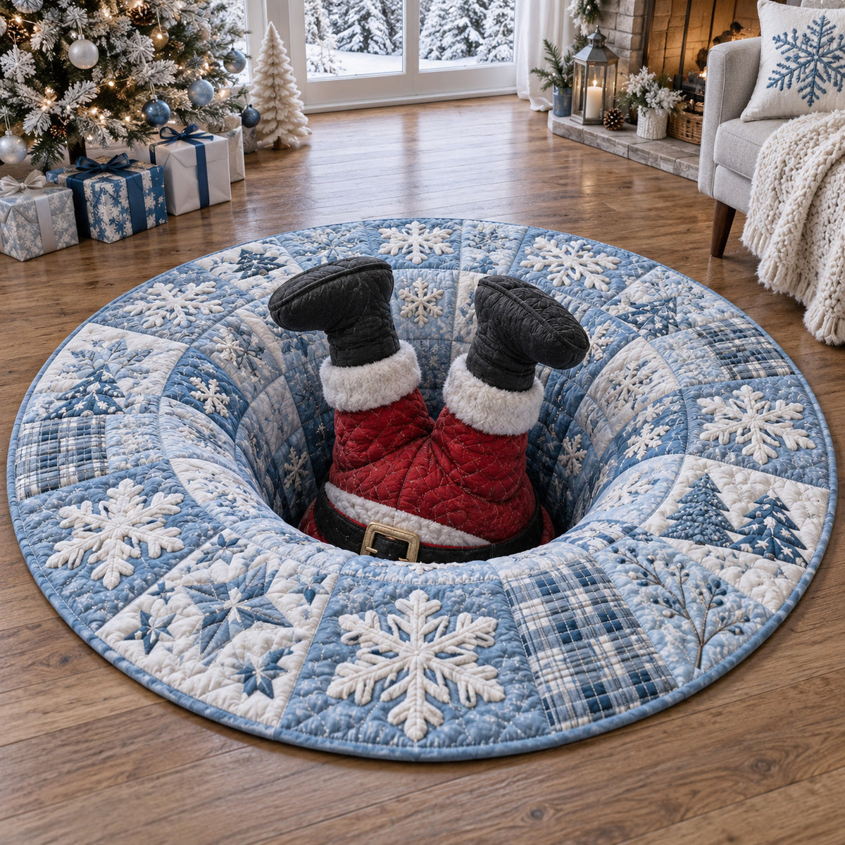 Winter Snowflake Ring Quilted Round Mat SN0TV509
