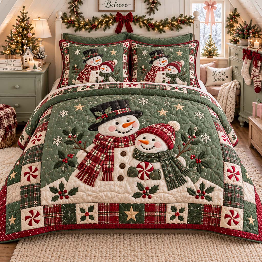 Winter Snowman 3-Piece Quilted Bedding Set SN0HH0637