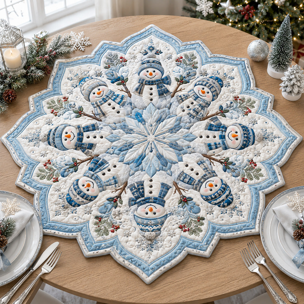 Winter Snowman Bloom Custom Shape Quilted Table Topper SN0HH0079