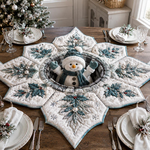 Winter Snowman Star Custom Shape Quilted Table Topper SN0DV342