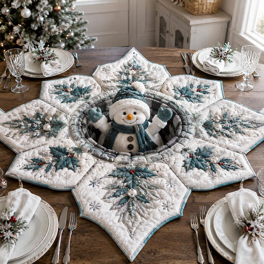 Winter Snowman Star Custom Shape Quilted Table Topper SN0DV342
