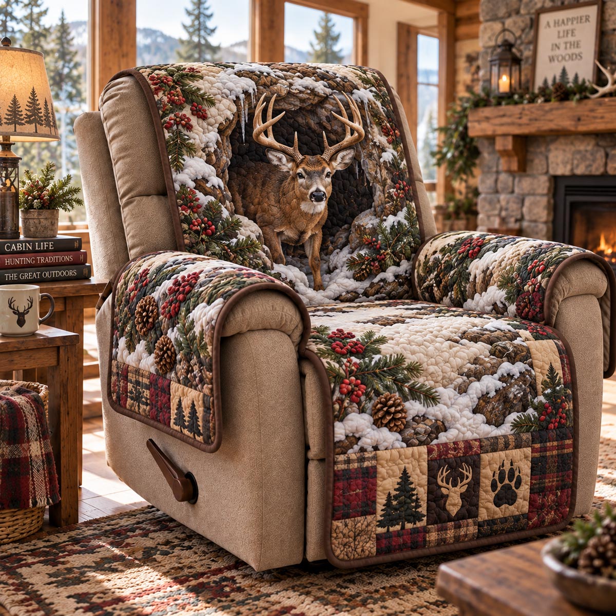 Winter Stag Lodge Quilted Sofa Cover SN0DV1009