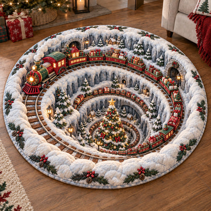 Winter Train Village Quilted Round Mat SN0TV435