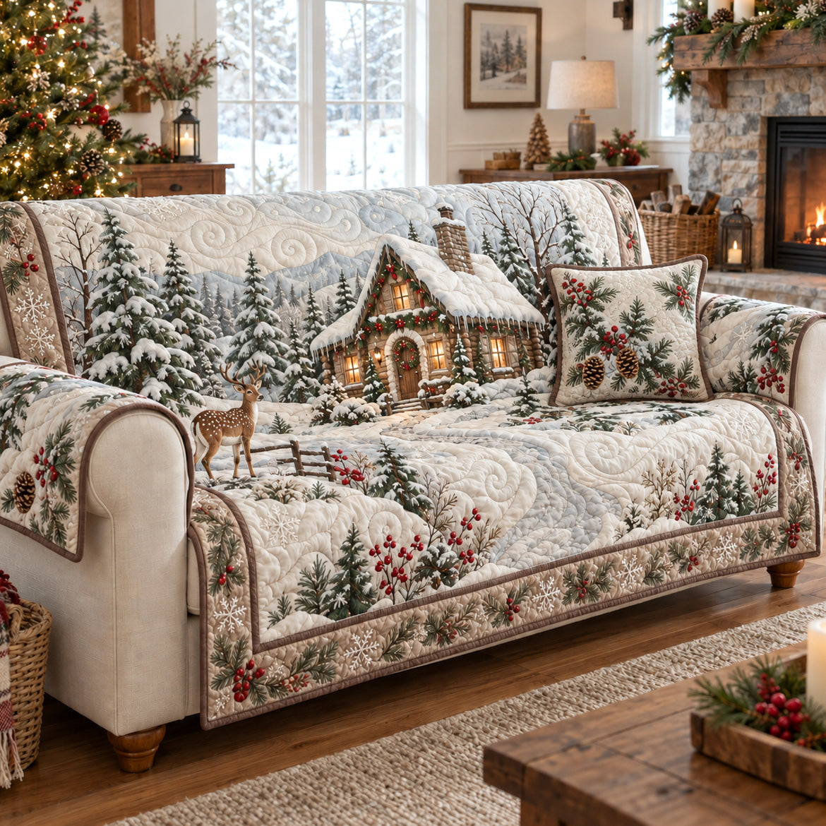 Winter Village Quilted Sofa Cover SN0TV292