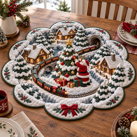 Winter Village Train Custom Shape Quilted Table Topper SN0TV479