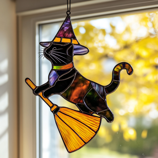Witch Cat Flying - Window Hanging Suncatcher NCU0PD031