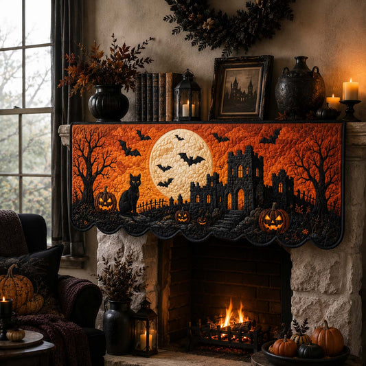 Witching Cat Ruins Quilted Mantel Scarf SN0HH0219