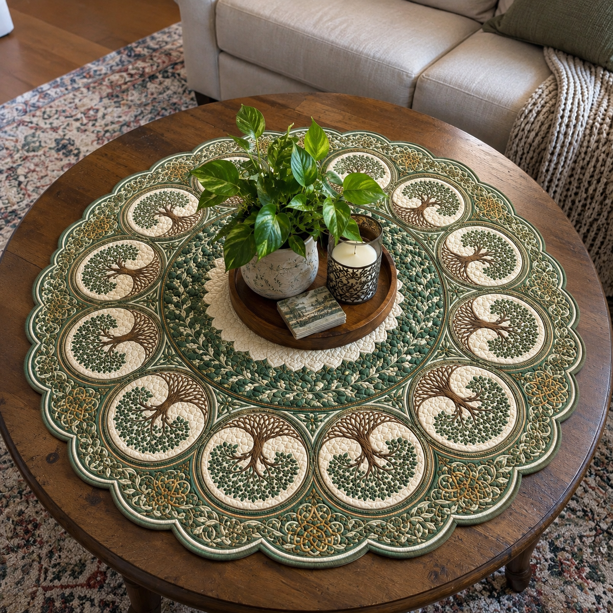 Woodland Harmony Custom Shape Quilted Table Topper SN0TV181