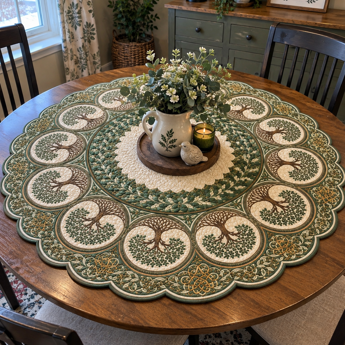 Woodland Harmony Custom Shape Quilted Table Topper SN0TV181