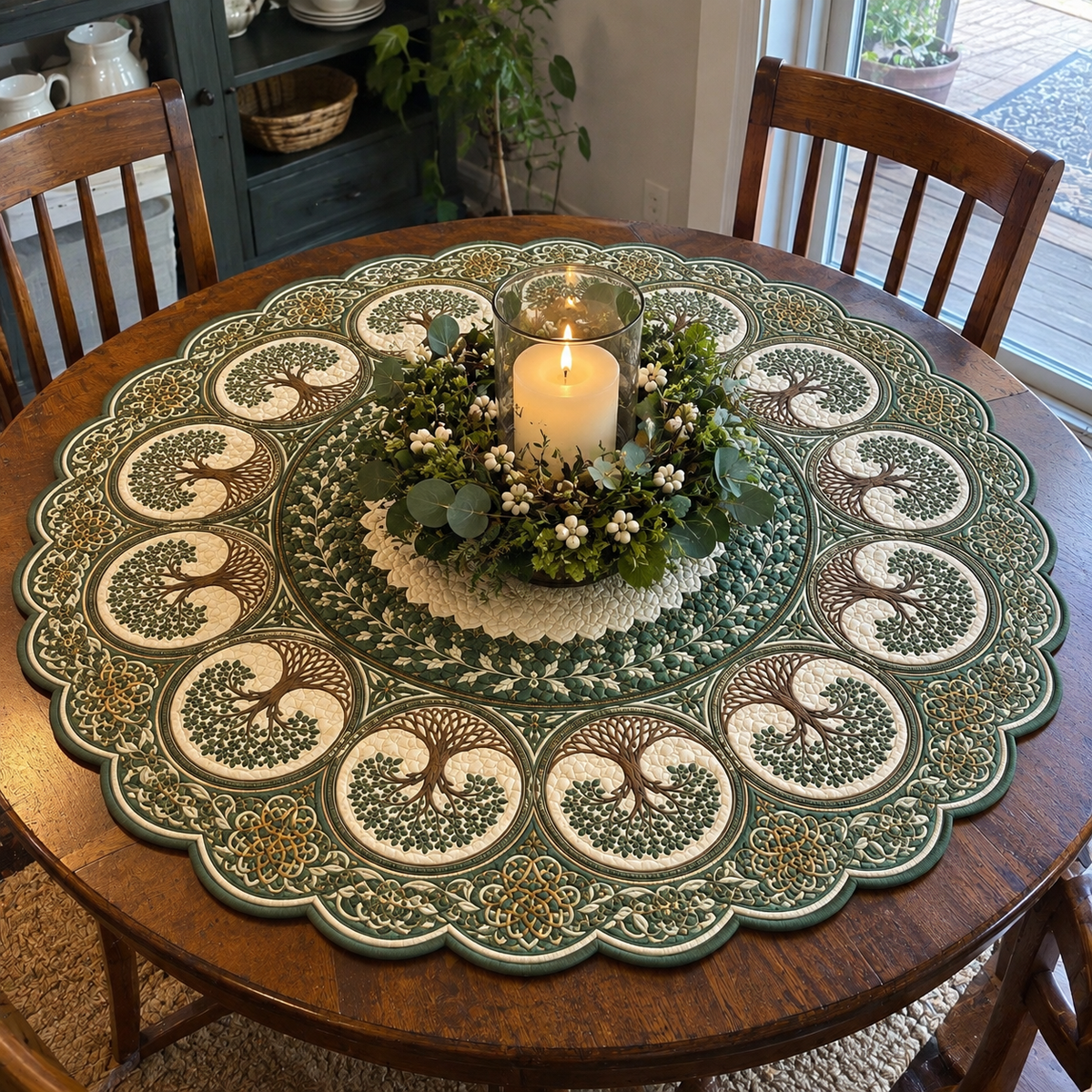 Woodland Harmony Custom Shape Quilted Table Topper SN0TV181