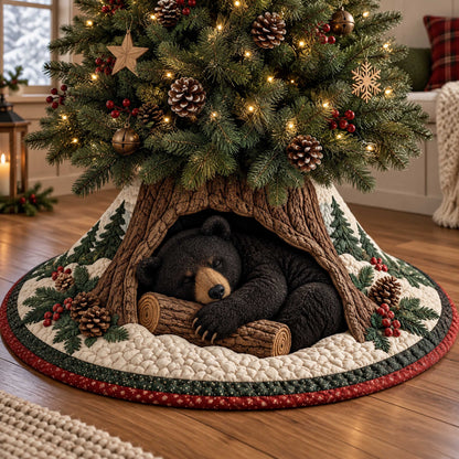 Woodland Bear Christmas Quilted Tree Skirt SN0TD620