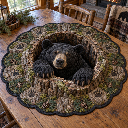 Woodland Bear Custom Shape Quilted Table Topper SN0TV701