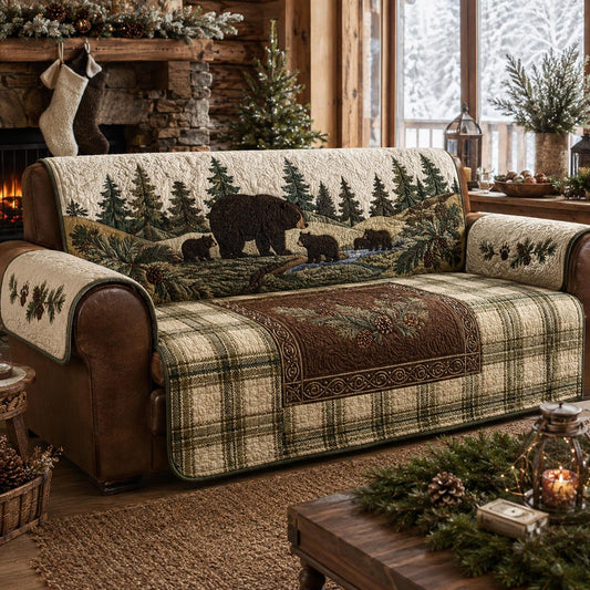 Woodland Bear Lodge Quilted Sofa Cover SN0DV163