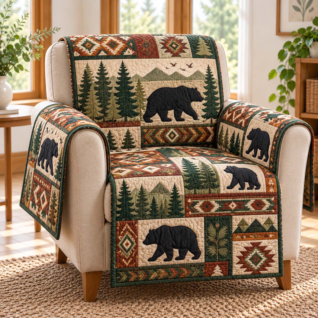 Woodland Bear Patchwork Quilted Sofa Cover SN0HH1008
