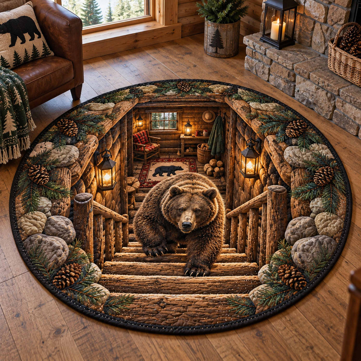 Woodland Bear Quilted Round Mat SN0TD955