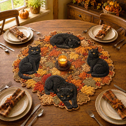 Woodland Cat Custom Shape Quilted Table Topper SN0TD095