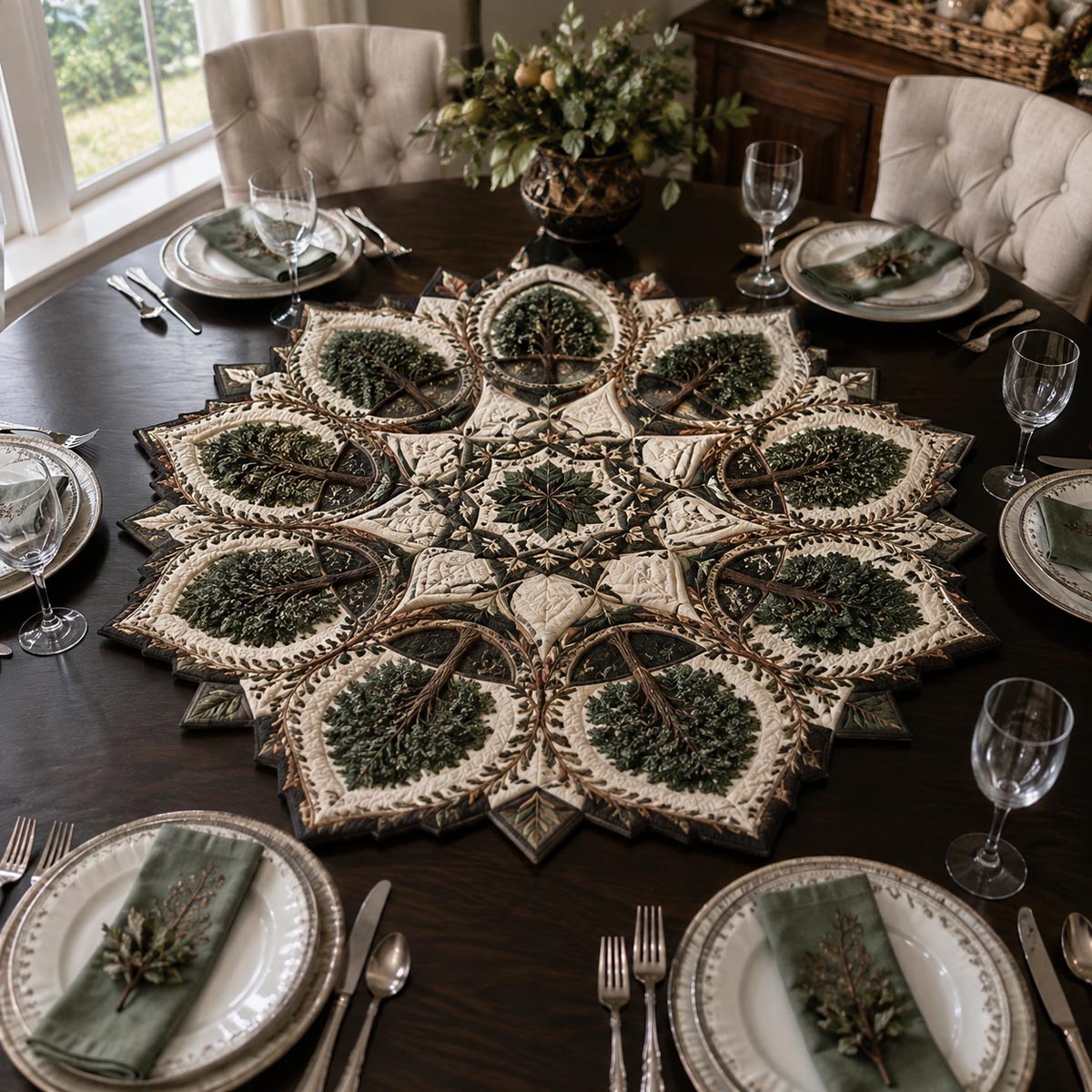 Woodland Celtic Star Custom Shape Quilted Table Topper SN0DV413