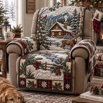 Woodland Christmas Cabin Quilted Sofa Cover SN0DV953