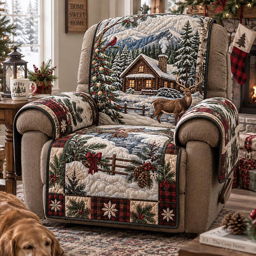 Woodland Christmas Cabin Quilted Sofa Cover SN0DV953