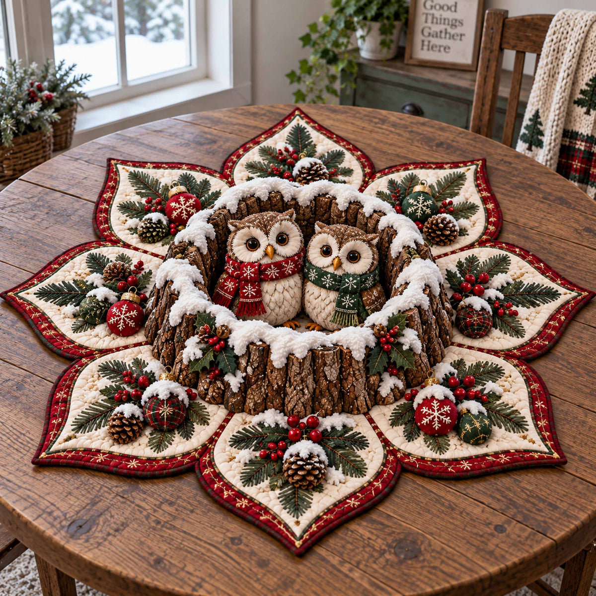 Woodland Christmas Custom Shape Quilted Table Topper SN0TD923