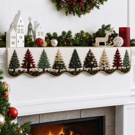 Woodland Christmas Tree Quilted Mantel Scarf SN0HH0256