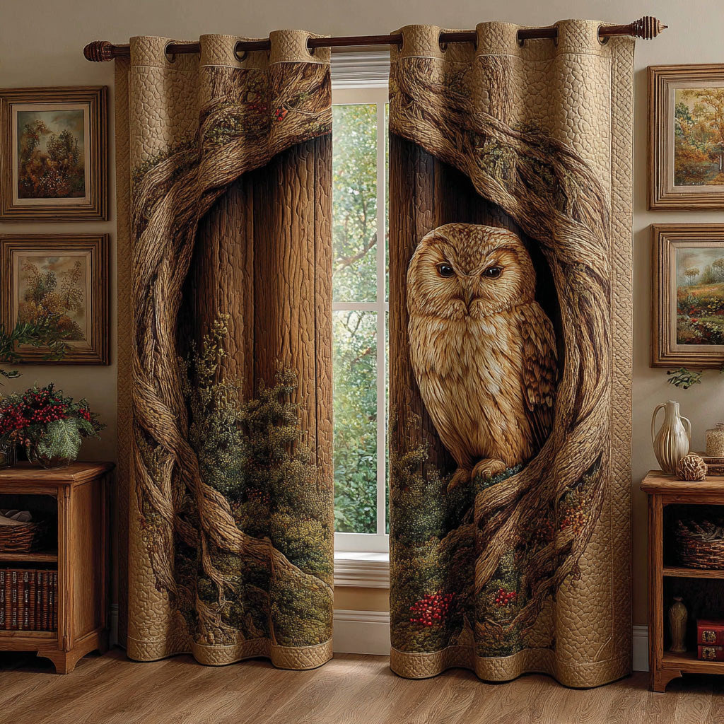Woodland Circle Owl Quilted Curtains NCU0DH957