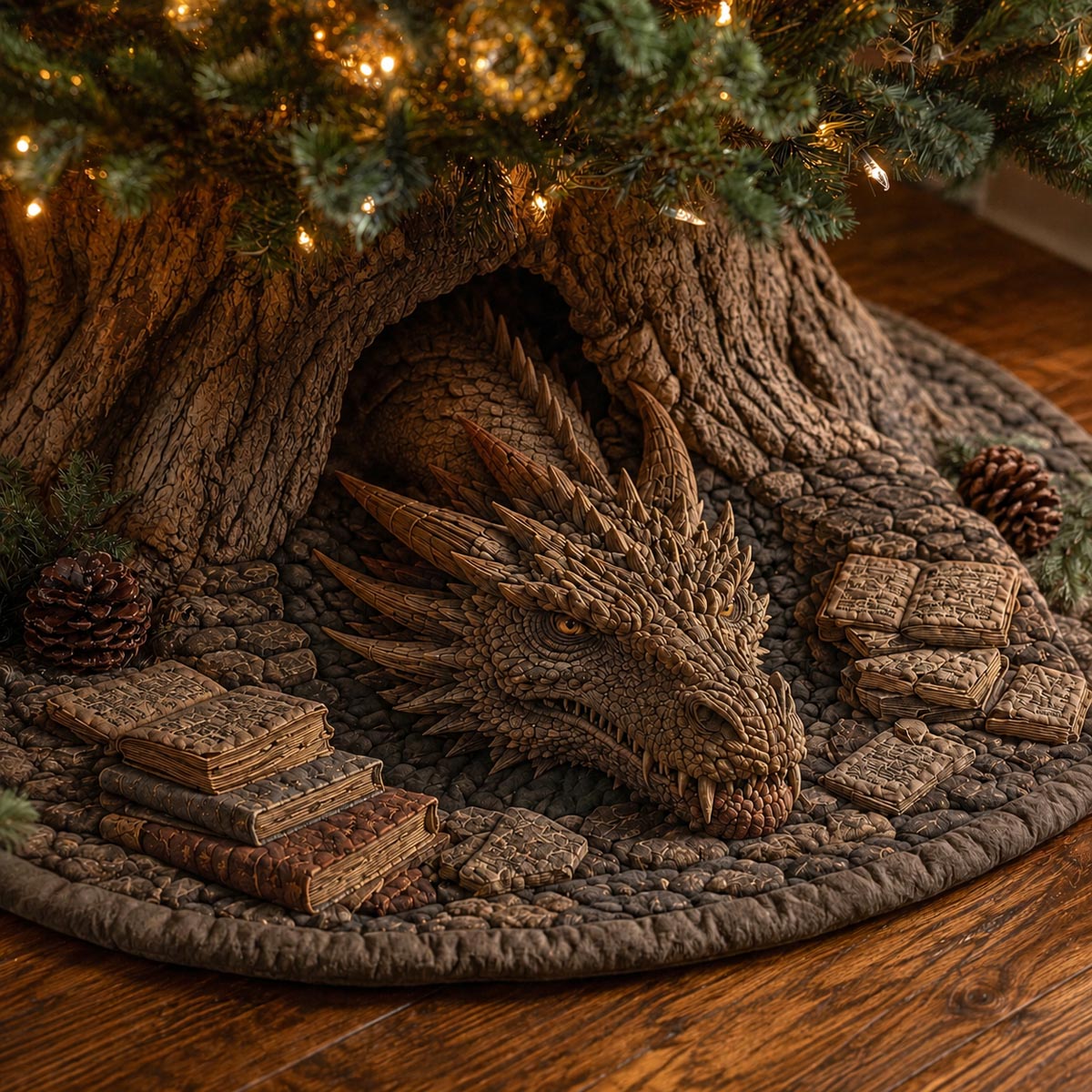 Woodland Dragon Nest Christmas Quilted Tree Skirt SN0DV188