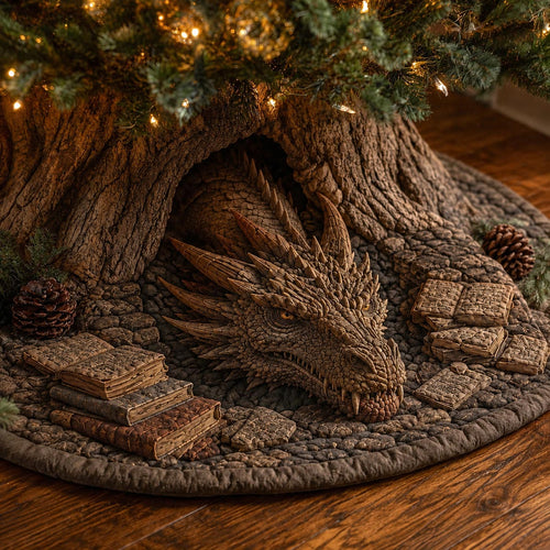Woodland Dragon Nest Christmas Quilted Tree Skirt SN0DV188