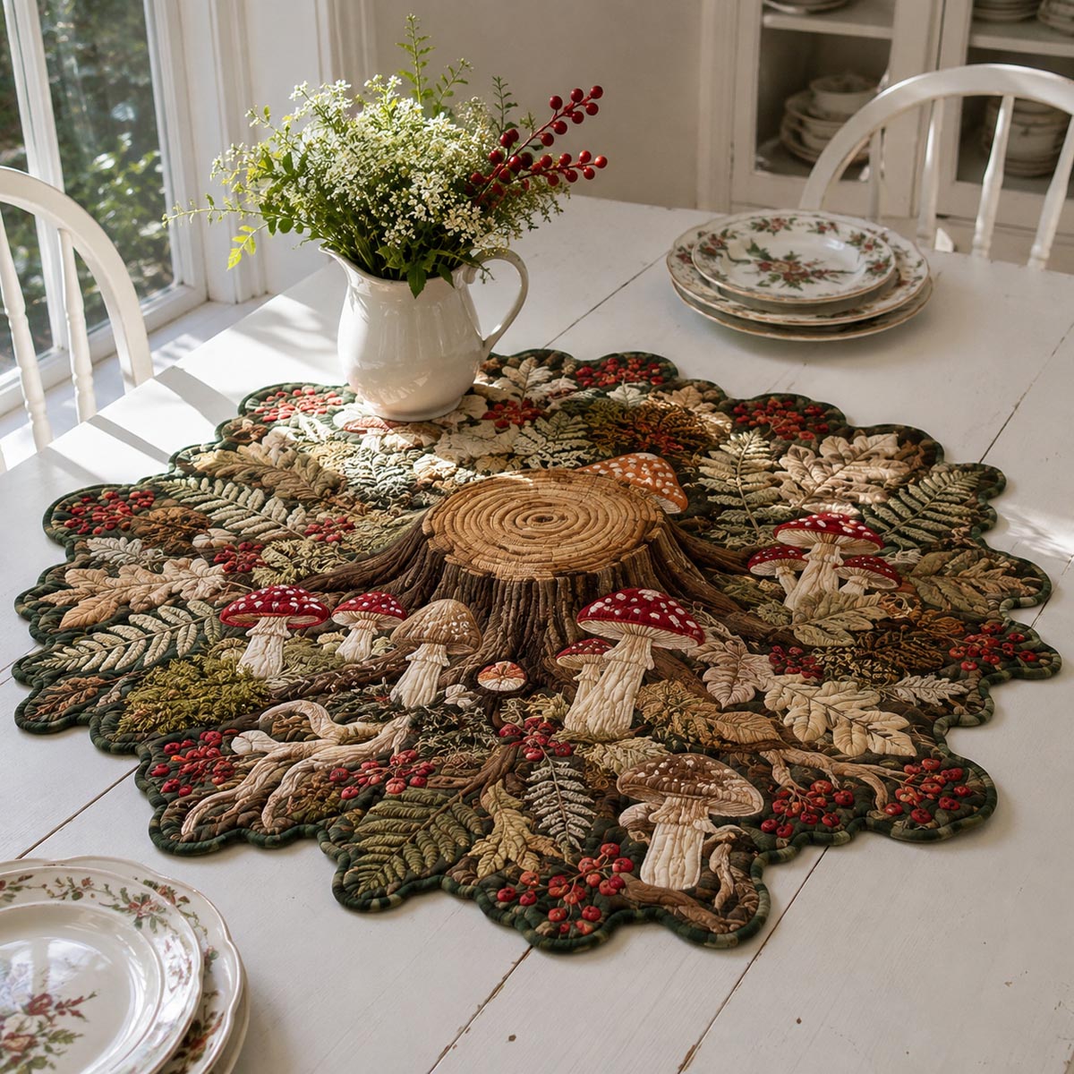 Woodland Fungi Garden Custom Shape Quilted Table Topper SN0DV204