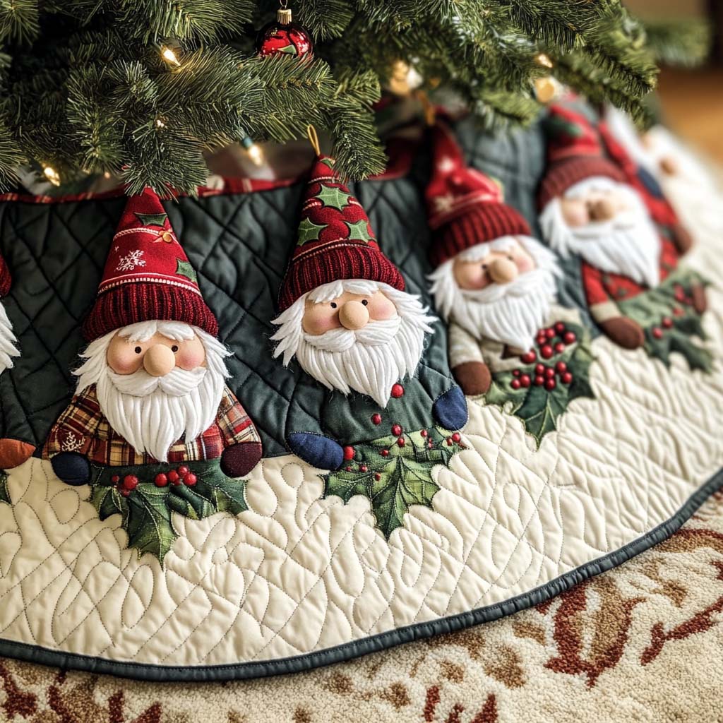 Woodland Gnomes Quilted Christmas Tree Skirt NCU0VH440