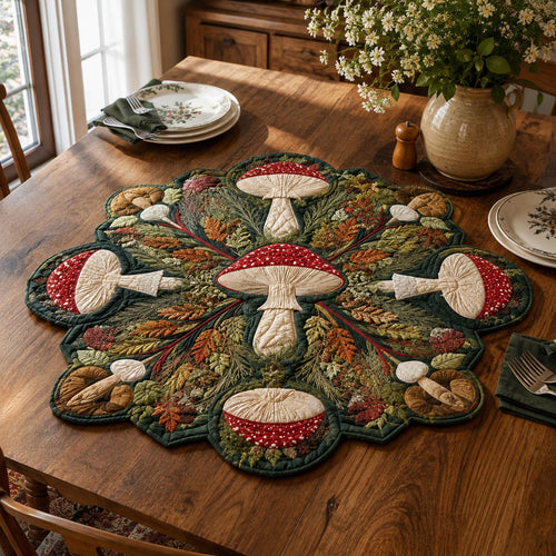 Woodland Mushroom Circle Custom Shape Quilted Table Topper SN0DV201