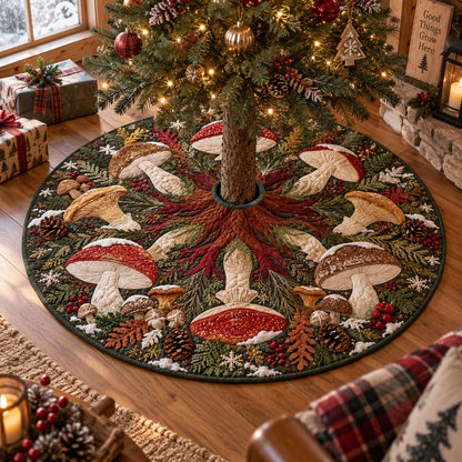 Woodland Mushroom Garden Christmas Quilted Tree Skirt SN0DV919