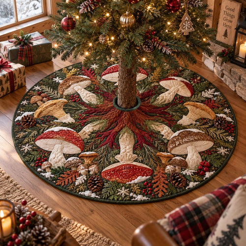 Woodland Mushroom Garden Christmas Quilted Tree Skirt SN0DV919
