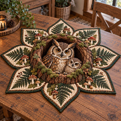 Woodland Owl Custom Shape Quilted Table Topper SN0TD918